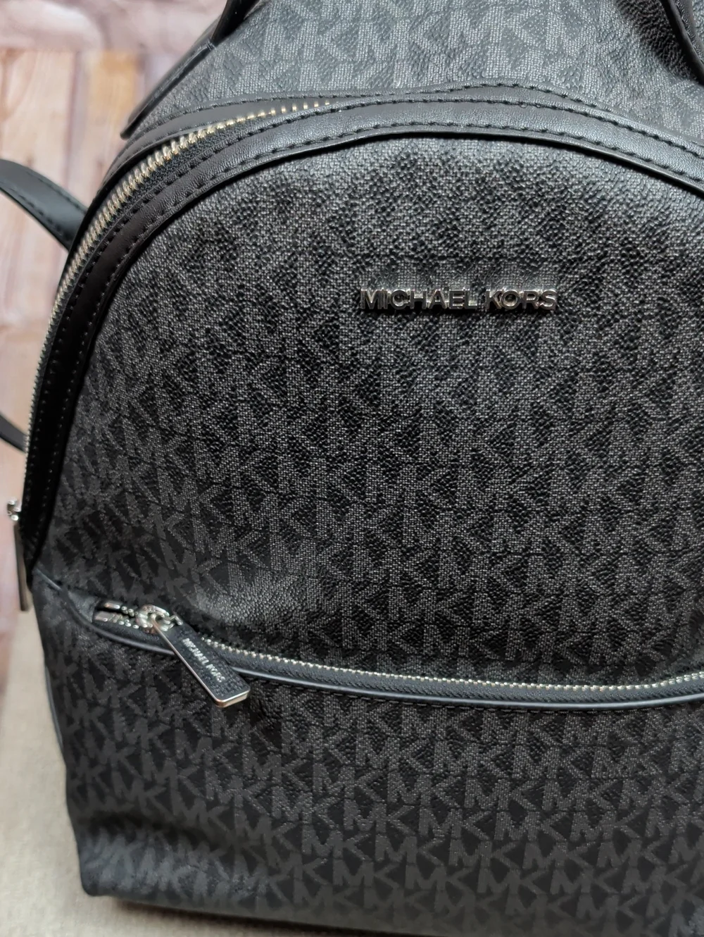 Michael Kors Dark Gray Black Signature Backpack Purse Like New